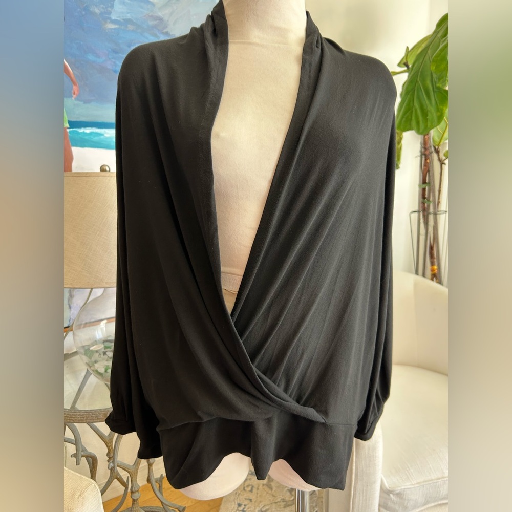 HARARI Black Jersey Wrap-Around Top, Sz L